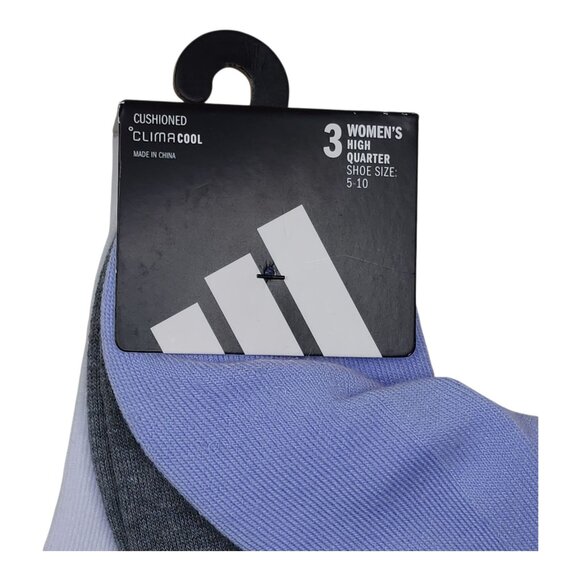 Adidas Womens High Quarter Cushioned Socks 3-Pack Climalite Cool Comfort Purple - Picture 2 of 7